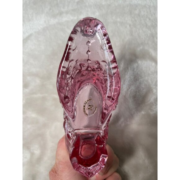 Mosser Glass Co, ( Cranberry Ice ) Pink Glass Rose Slipper Made in USA - Picture 8 of 8